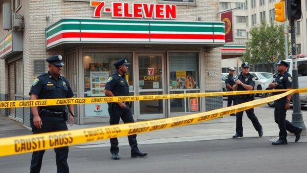 Police at Midtown 7/Eleven shooting site with caution tape.