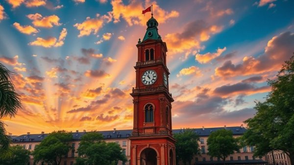 Explore Greenwich Village's stunning clock tower at sunset.