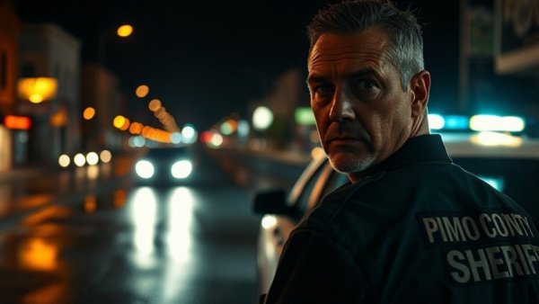 Sheriff at scene in Nancy Guthrie kidnapping case, nighttime.