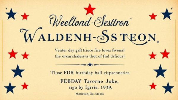 FDR birthday ball menu 1939, vintage menu cover with patriotic design.