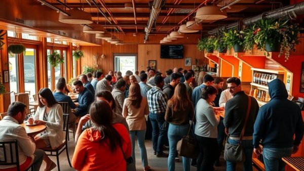 Central Perk cafe bustling with people in Times Square.