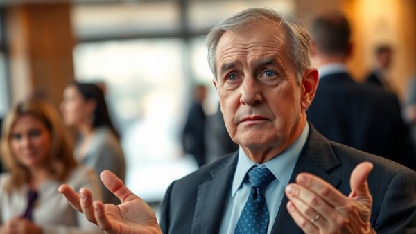 Man in a suit shrugging indoors, representing confusion or disagreement on Trump State of the Union lies.