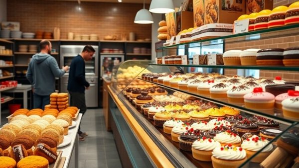 Local bakery pastry selection vibrant scene, associated with local businesses endorsed by Lindsey Boylan.