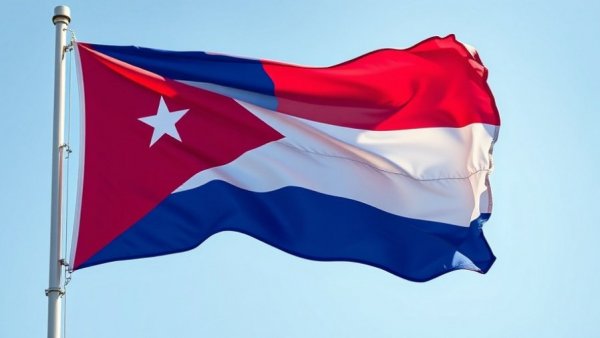 Cuban flag waving against a clear sky.