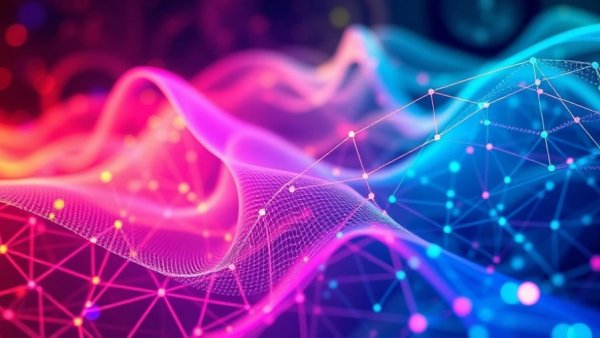 Abstract visualization showing semantic layers in data management with colorful waves and nodes.