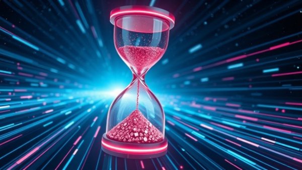 Futuristic digital hourglass symbolizing LLM training efficiency.