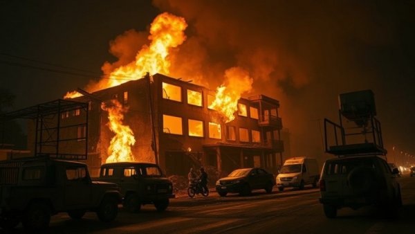 Destruction from Iran Conflict Regional War with fire and debris.