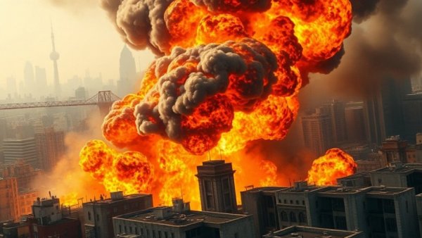 Israel strikes Lebanon escalation: Explosion in cityscape.