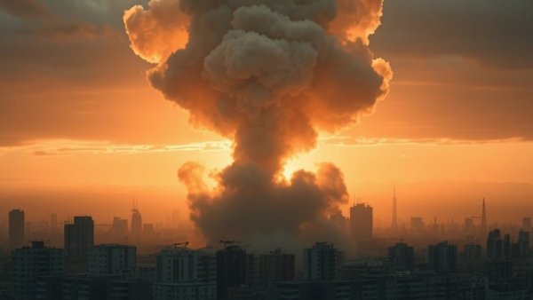 Iran conflict after Khamenei's death: city engulfed in smoke.