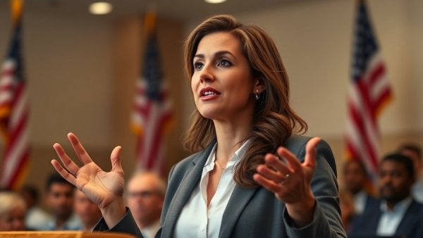 Speaker discusses Iran War Powers Resolution with raised hands.