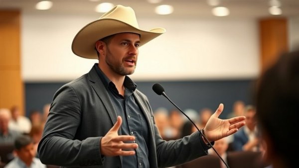 Man in cowboy hat speaking at Texas Senate primary race event