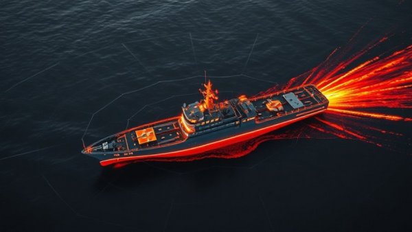 Thermal image of a vessel in the Strait of Hormuz with targeting overlay.