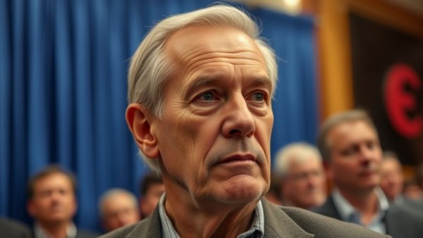 Older man's thoughtful expression at event.