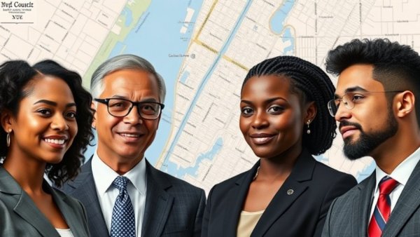 Collage of NYC Council District 3 candidates with district map