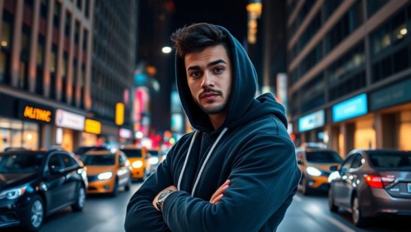 Stylish urban man in New York street posing near Brkln Bloke Pop-Up.