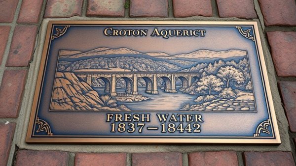 High Bridge NYC history plaque detailing Croton Aqueduct.