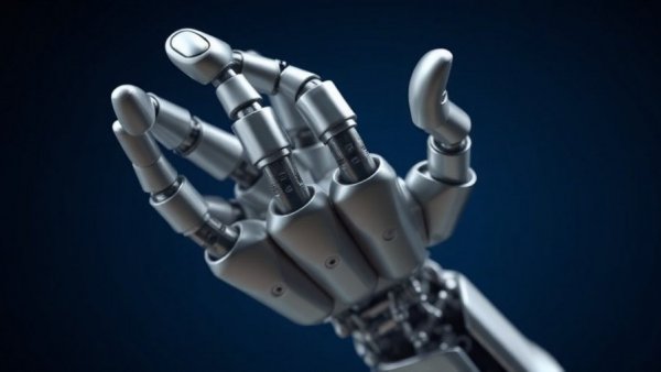 Futuristic robotic hand reaching forward, exemplifying AI in product development.
