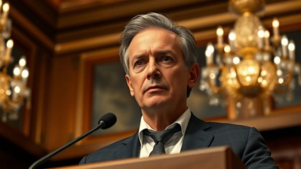 Authoritative man at podium in formal setting, Trump threats against Iran.