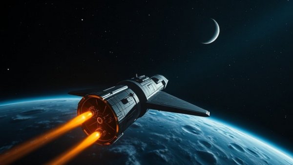 Artemis II lunar flyby spacecraft in deep space.