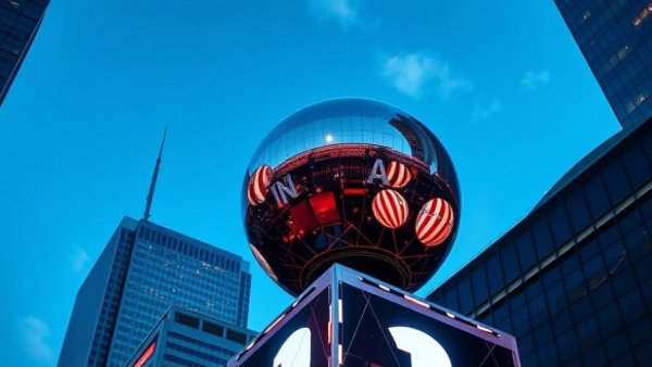 Times Square ball atop skyscraper in vibrant colors.