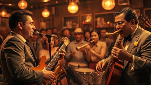 Village Preservation Jazz Map showcasing vintage jazz scene with musicians in sepia tone.