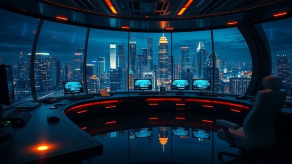 AI in software development in a high-tech control room.