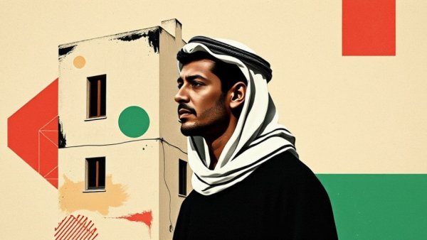 Lebanon Israel negotiations symbolism graphic with building and keffiyeh