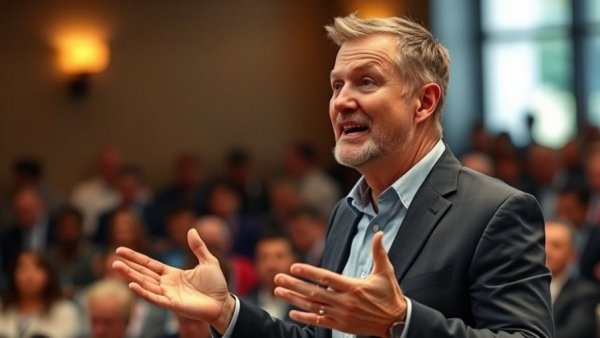 Swalwell speaking at an indoor event with audience in background.