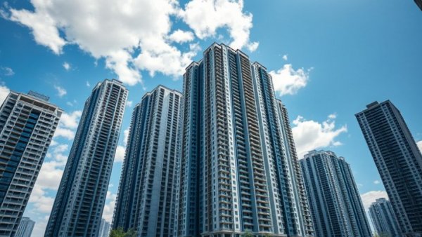 NYCHA Manhattan redevelopment buildings under blue sky