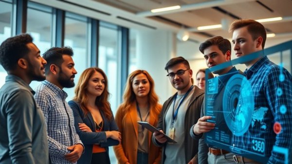 People discussing scenario planning for AI and jobless future in a modern room.