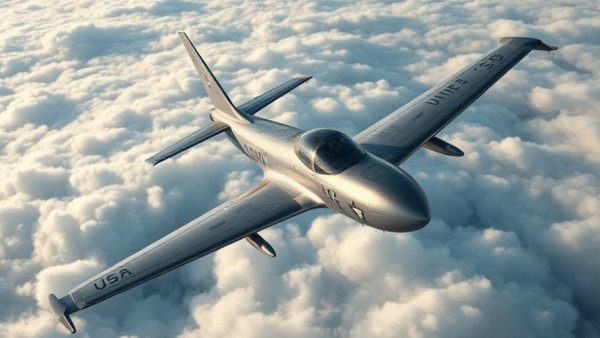 US military aircraft over clouds during flight.
