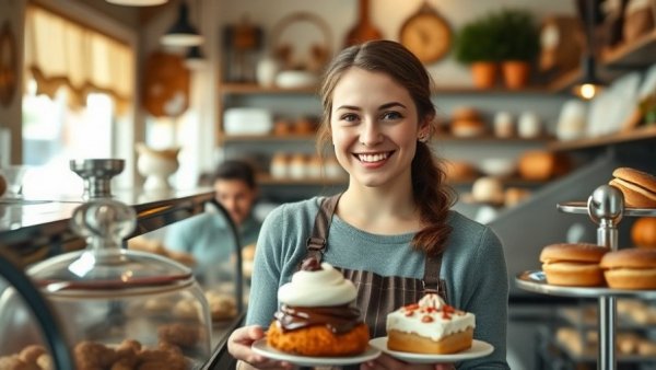 Woman supports small bakery Chelsea with delightful desserts.