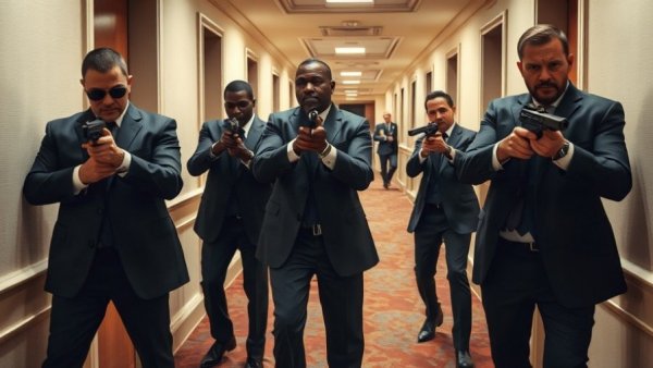 Security agents respond during tense scenario at event.