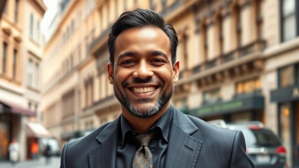 Smiling man in a suit on a city street, Carl Wilson wins NYC Council race.