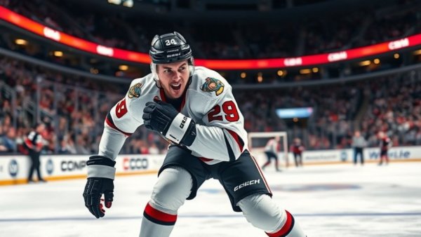 Charlie McAvoy with intense focus during a hockey game.