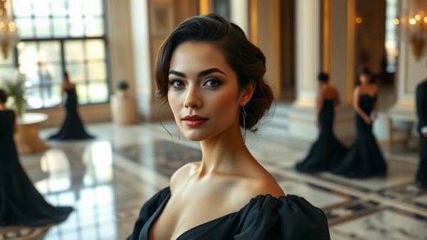 Elegant woman at lavish event, poised at gala.