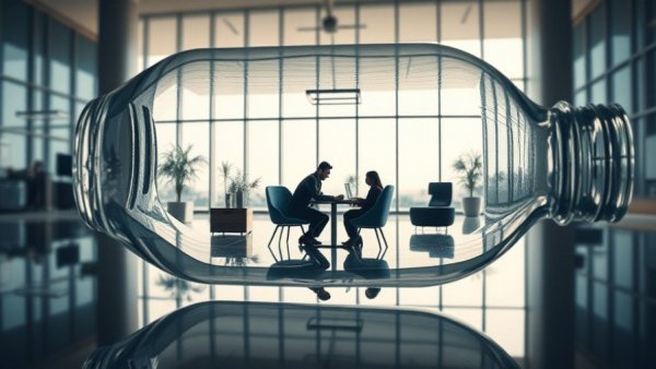 Modern office in a glass bottle reflecting organizational readiness