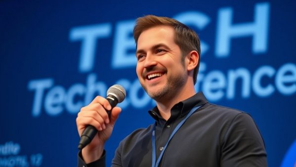 Tech futurist speaker at conference discussing AI job displacement solutions.