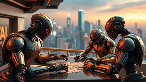 Robots playing cards highlighting AI responsibilities in the workplace