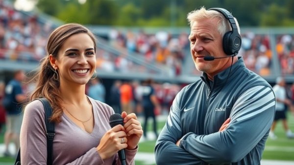 Sports reporter and coach at Patriots 2026 NFL kickoff game.