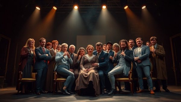 Historical figures on stage in ragtime musical scene.