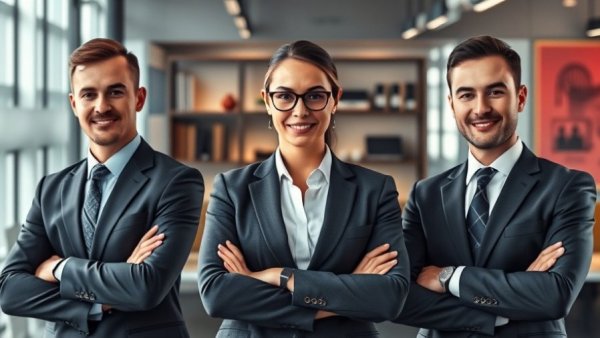 Portraits of three business professionals in different settings.