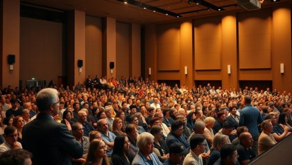 Audience at St. Joe’s Soup Kitchen speech in spacious auditorium