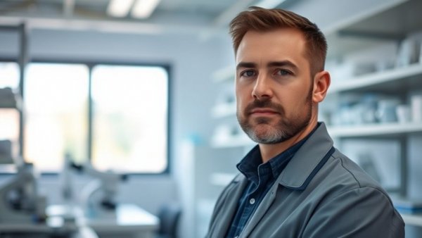 AI in drug discovery specialist in a modern lab setting.