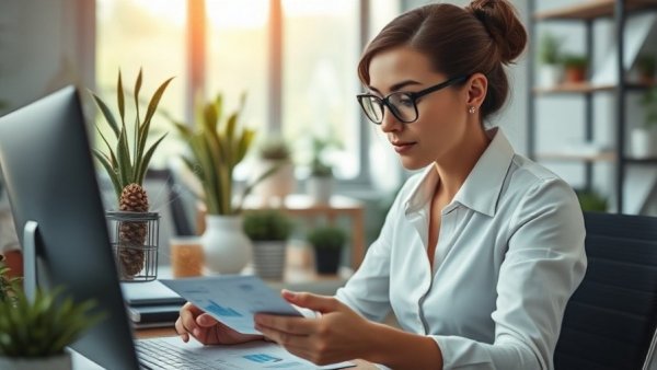 AI 5-step framework for small businesses concept with businesswoman analyzing data.