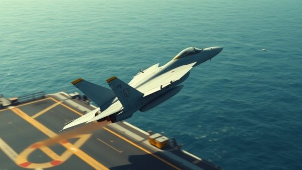 US Navy fighter jet launching from carrier amid strikes on Iran.