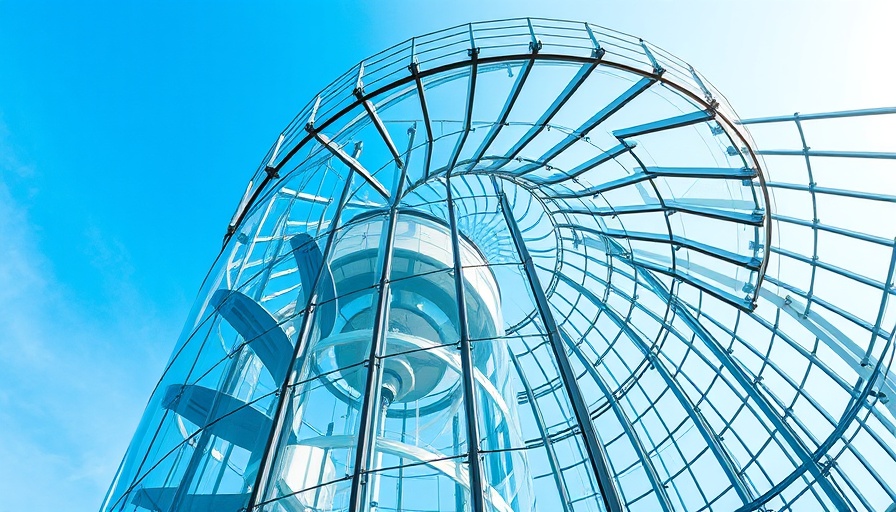 Abstract spiral glass and metal structure, AI as Well companies concept.