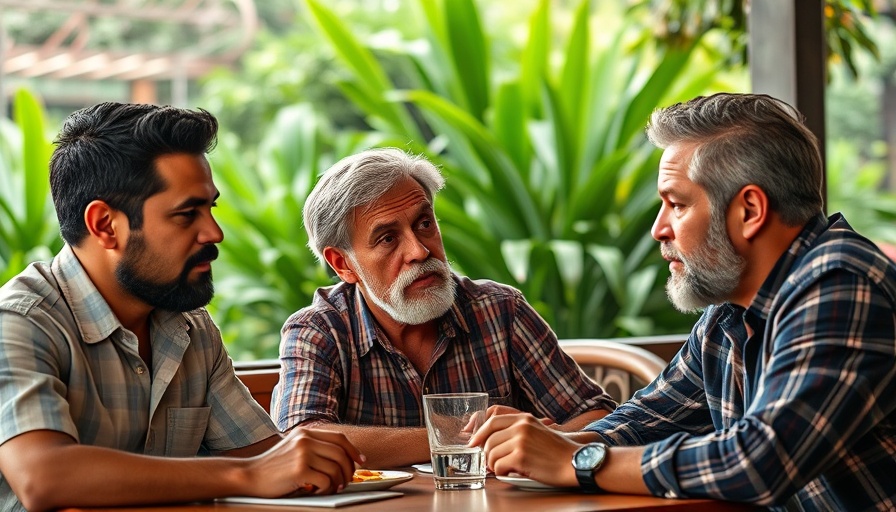 Margarita-gate: Three men in deep discussion at an outdoor restaurant.