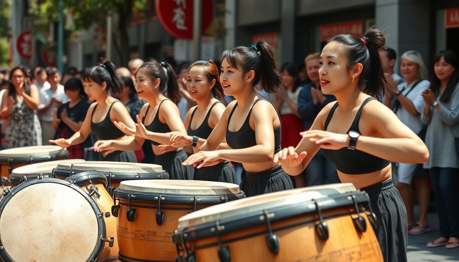 Japan Day Parade with taiko drummers and an engaged audience.