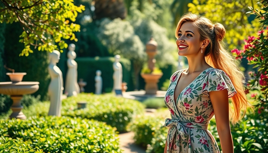 Woman in floral dress in Elizabeth Street Garden.